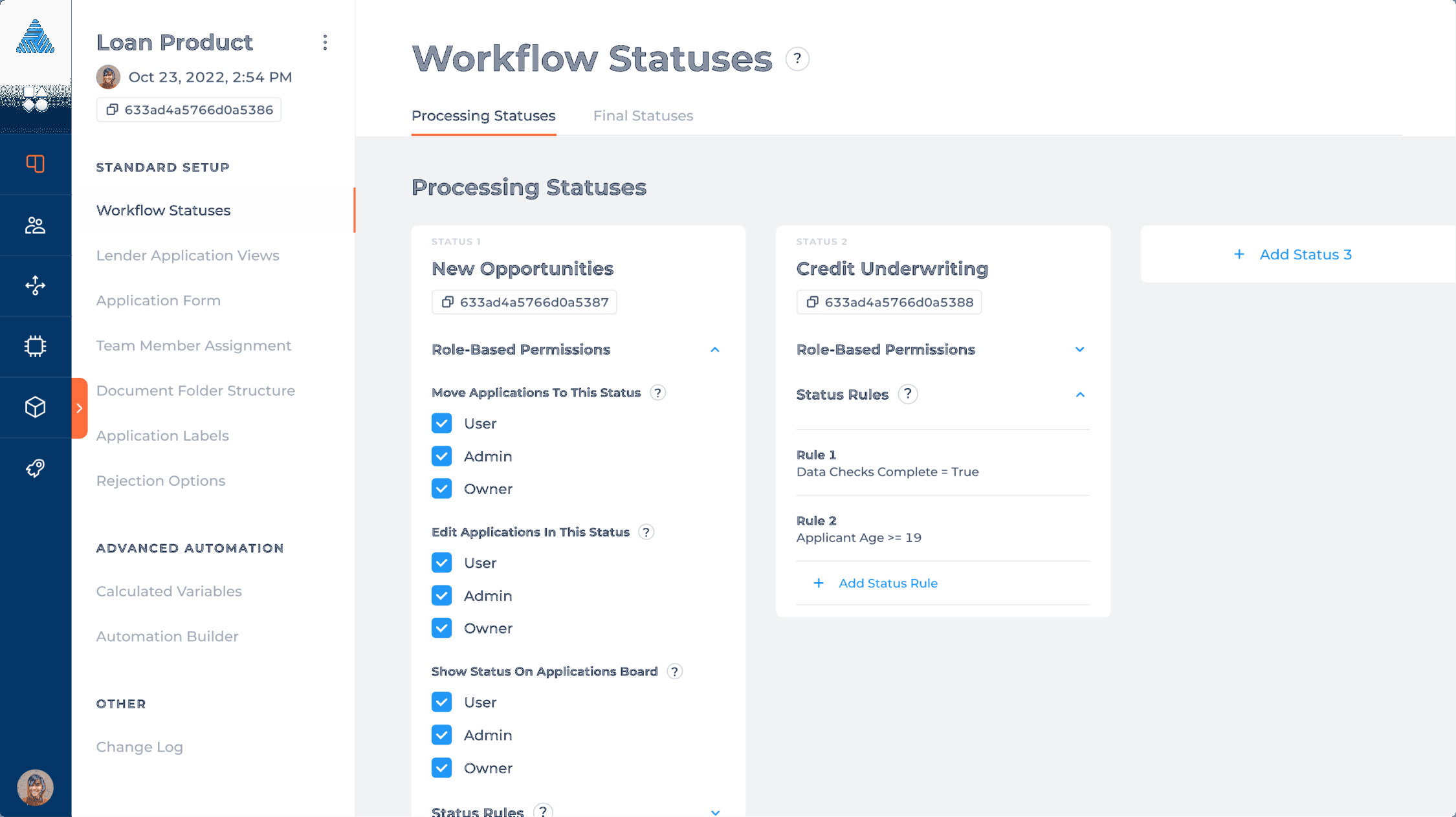 Application Statuses Screenshot